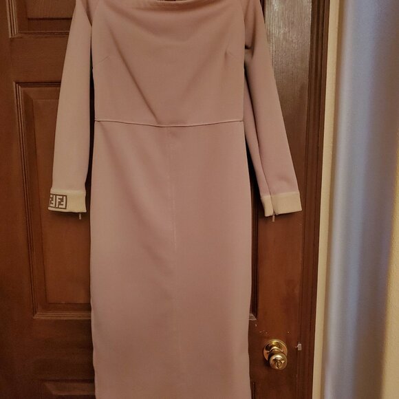 FENDI Beige Jersey Logo Off-Shoulder Midi Dress, IT42 - Picture 2 of 5